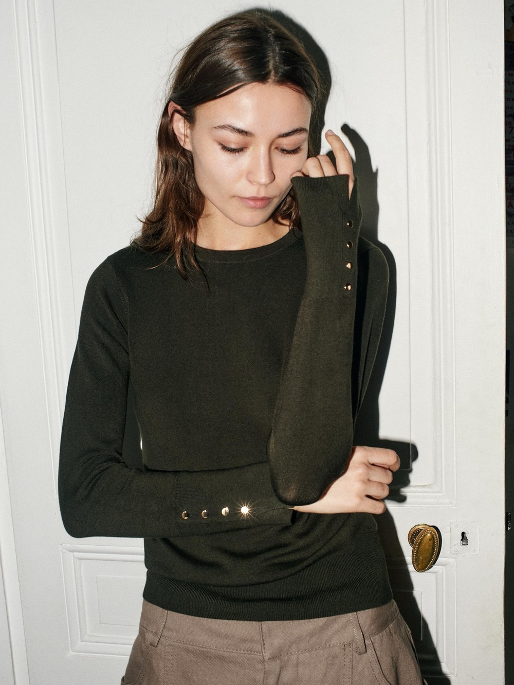 ZARA Women’s Black Knit Gold Button Long Sleeve Sweater Size Small